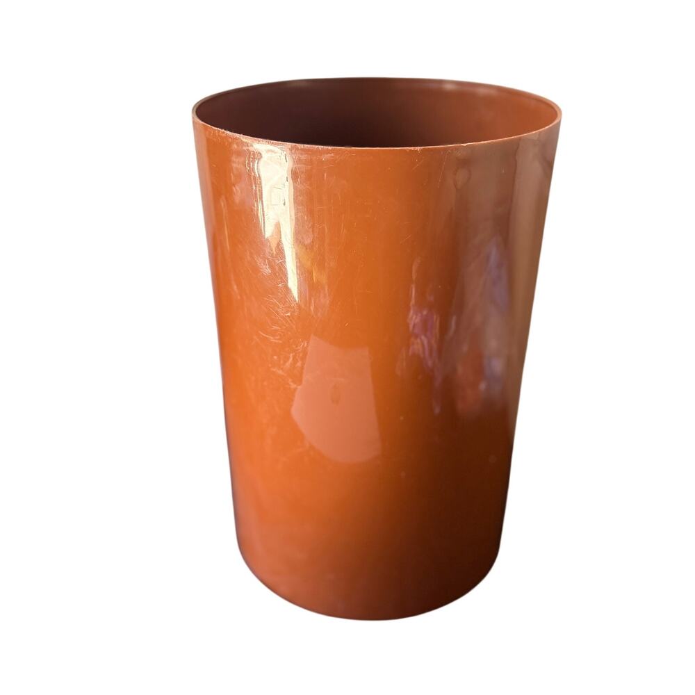 Mid Century Space Age Kartell Milano Waste Bin Trash Brown 15" Plastic Made USA